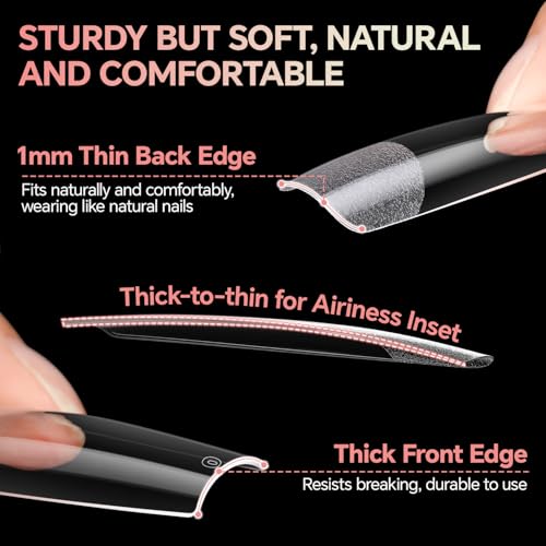 Image of Luckyfairy XXL No C Curve Square Flat Nail Tips, 240pcs Extra Long Straight Tapered Acrylic Gel Fake Nails, Matte Full Cover Clear Press on for Extension Manicure Home DIY 12 Sizes Gelly Tips