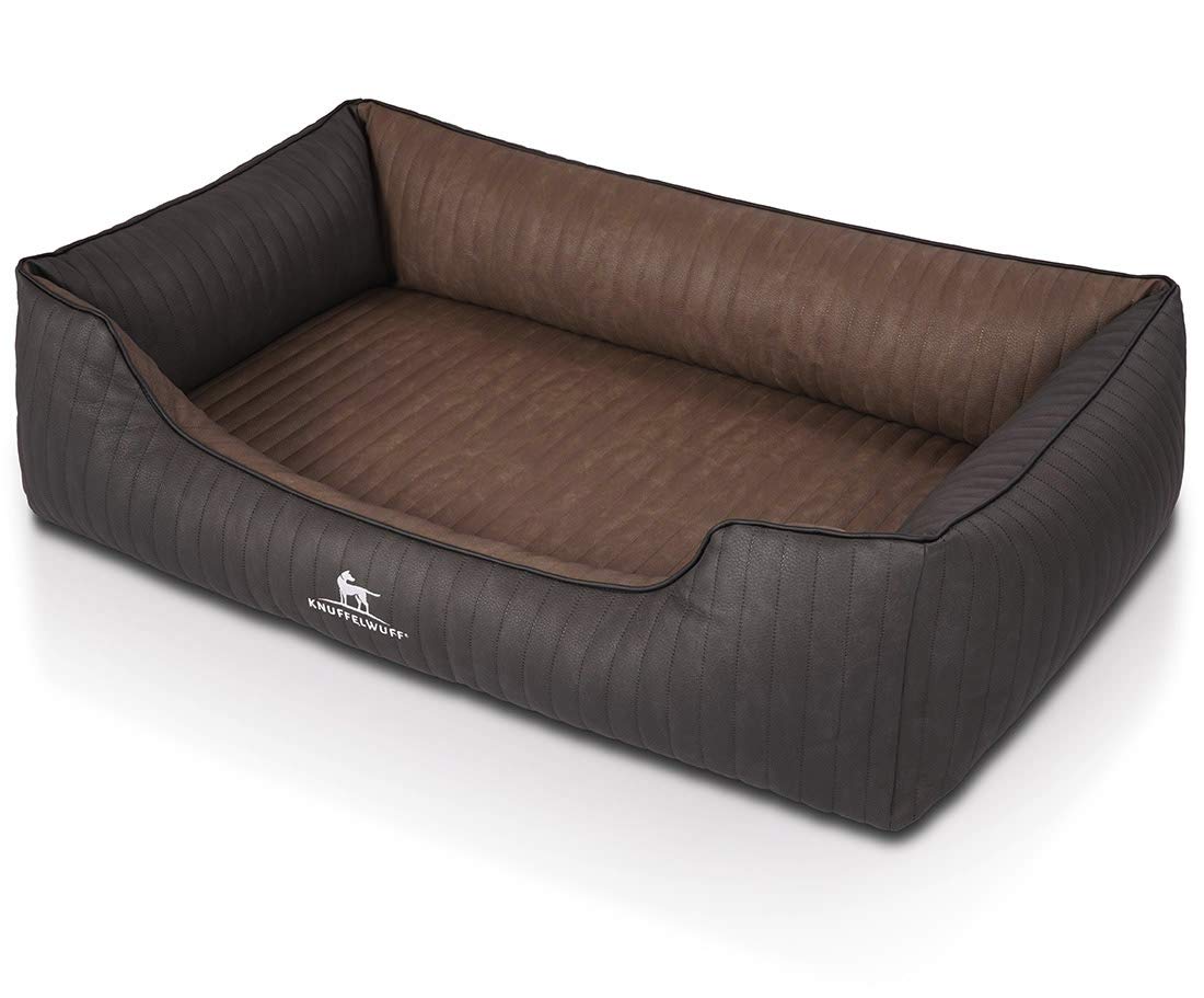 Knuffelwuff Orthopädisches Hundebett Outback aus Laser-gestepptem Kunstleder XL 105 x 75cm Schwarz/Braun - Abnehmbarer Bezug - leicht zu reinigen - für große, mittelgroße und kleine Hunde