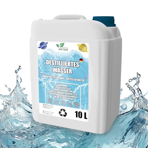 Agua destilada 100% pura 10L | Agua desmineralizada 10L – agua destilada apta para plancha, humidificador, baterías y mucho más