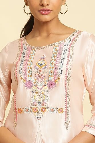 Image of W for Woman Peach Embroidered Flared Kurta
