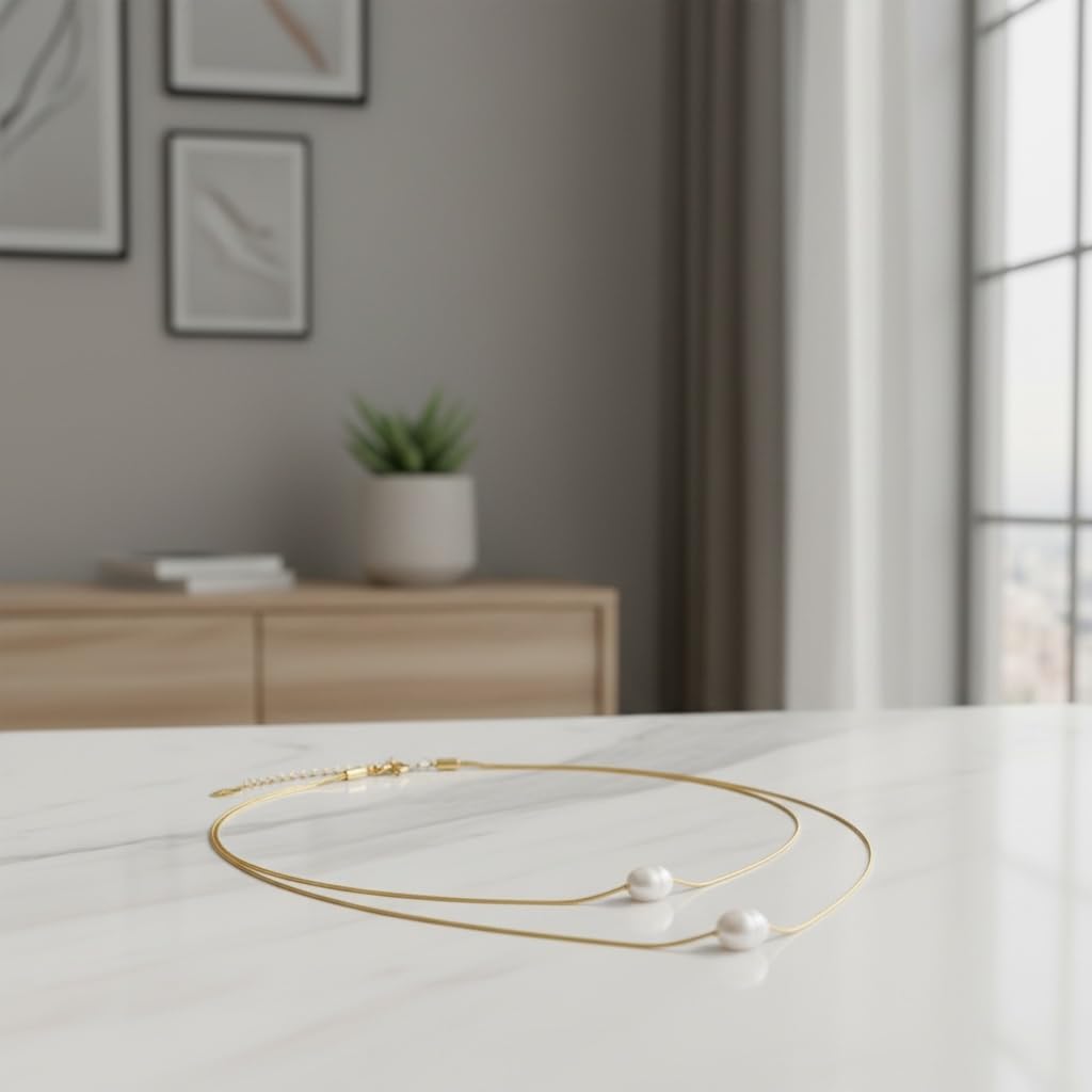 Elegant Double Layer Pearl Necklace, 18K Gold Plated over Stainless Steel Rope Chain with Freshwater Pearls, Layered Style, 16-Inch and 17-Inch Chains with 2-Inch Extension, Tarnish Resistant - Image 7