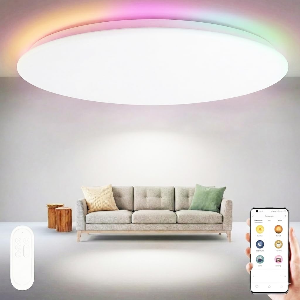 Yeelight Inteligentna Lampa Sufitowa LED RGBCW 60cm, 50W 4000LM, Możliwość Ściemniania z Pilotem, 16 Milionów Kolorów, 2700K-6500K, Współpracuje z Alexa, Google Home i Aplikacją