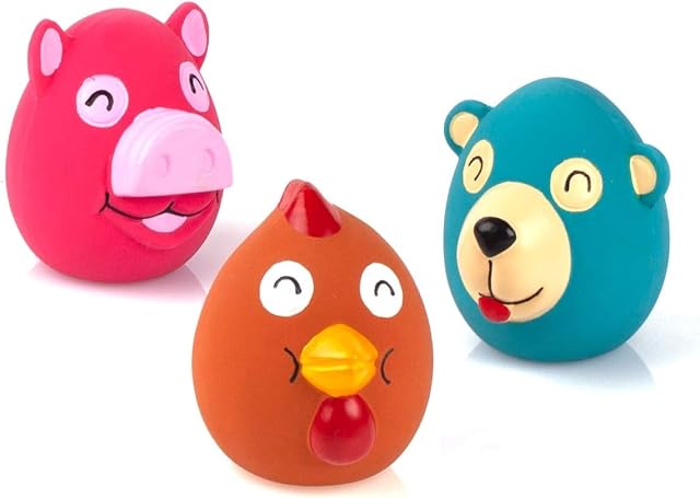 Chiwava Paquete de 3 2.6 Pulgadas Squeak de látex Perro Juguete Animales Linda Cara interactiva Juego…