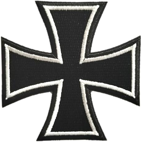 German Iron Cross Patch, 3 inches - White On Black Motorcycle, Biker Vest
