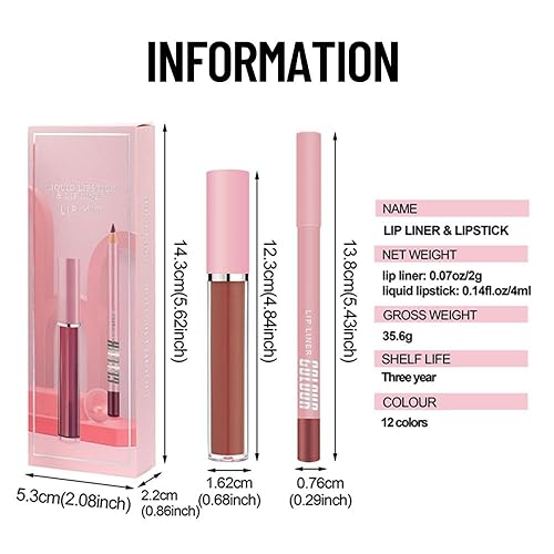 Matte Liquid Lipstick and Lip Liner Set, Long Lasting Waterproof Lip Gloss Set, High Pigmented Lip Makeup Kit for Women (10#, 1Pcs)(08#,1 Count (Pack of 1))