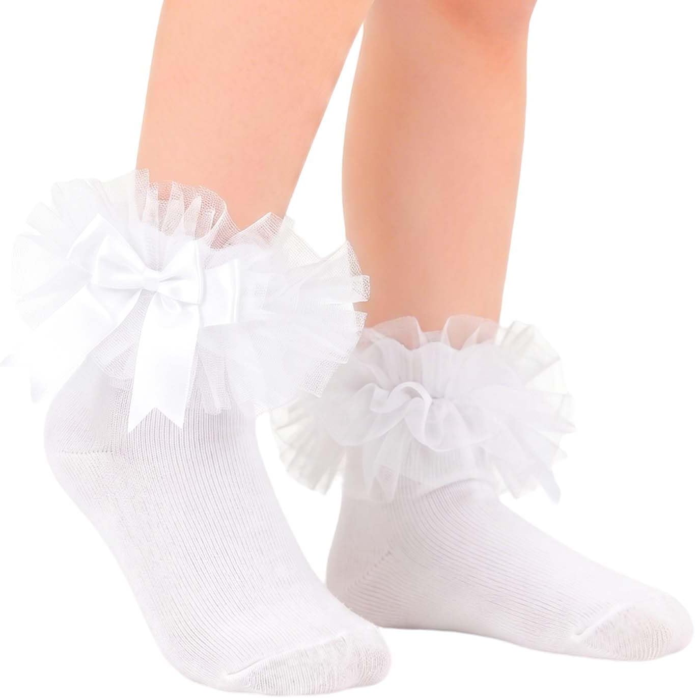 Toddler Ruffle Socks with Bow for Girls 1-6 Years Tutu Socks Toddler Lace Socks Church Socks for Girls