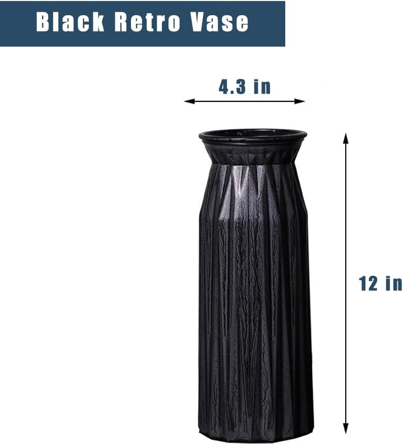 Valemoon Black Antique Vase, 12 Inches Elegant Vintage Glass Vase Rustic European Unique Chic Style for Tabletop, Kitchen, Office, Living Room Decoration
