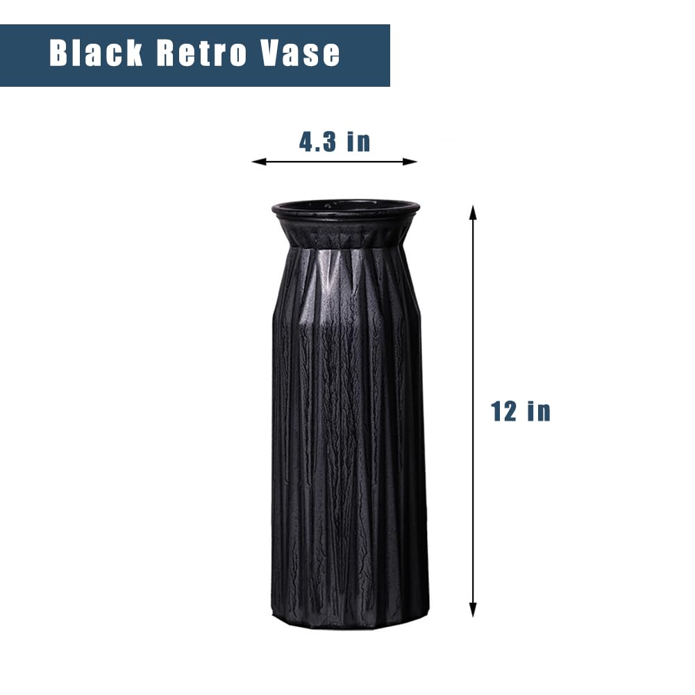 Valemoon Black Antique Vase, 12 Inches Elegant Vintage Glass Vase Rustic European Unique Chic Style for Tabletop, Kitchen, Office, Living Room Decoration