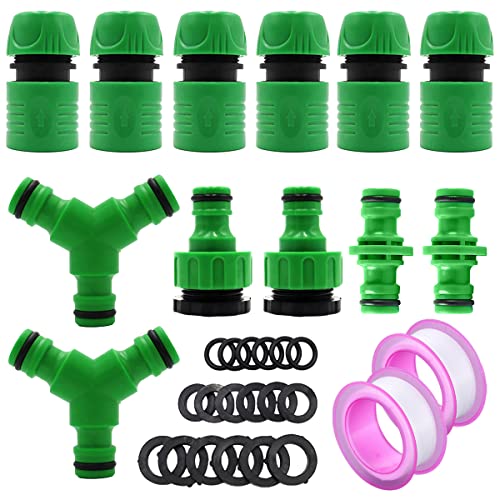 Miyobing Lot de 12 Raccords ​d'arrosage Rapides Ensemble, 6 Raccords Tuyau Rapides, 2 Raccord de Robinet de Tuyau 2 en 1, 2 Séparateur en Y, 2 Double Connecteur Mâle, (2Sangles filetées incluses)