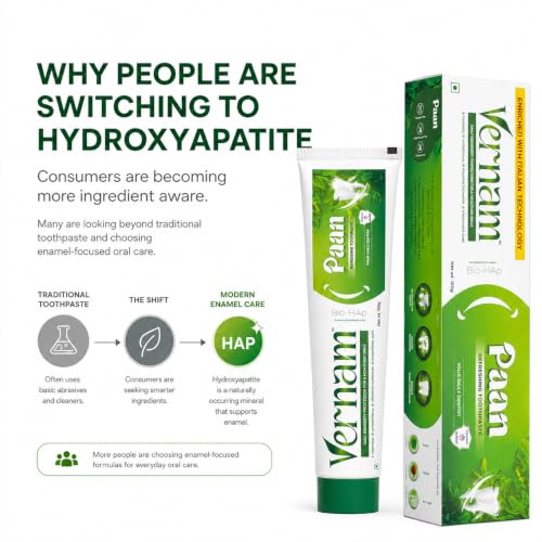 Image of Vernam Paan Toothpaste 100g | Hydroxyapatite Enamel Repair & Sensitive Teeth Care | Fluoride-Free Anti Cavity | Natural Paan Long-Lasting Fresh Breath & Gum Support | Vegan | 6% Bio-HAP, Fluoride Free & Natural Paan for Lasting Freshness