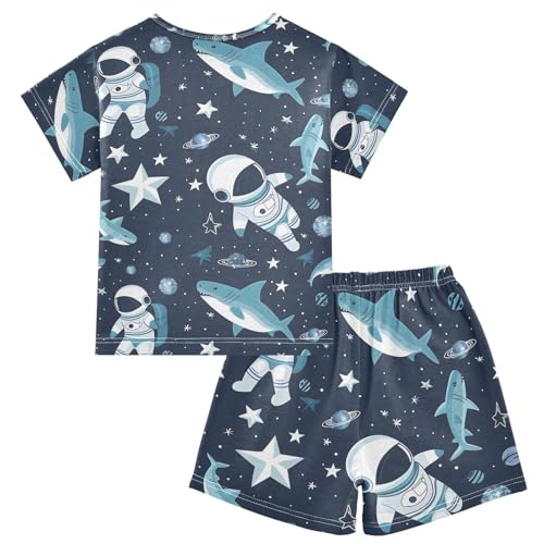 ALAZA Astronaut Shark Star Space Pajamas Short Sleeve 2 Piece Sleepwear Top and Bottom Pajama Set Unisex2
