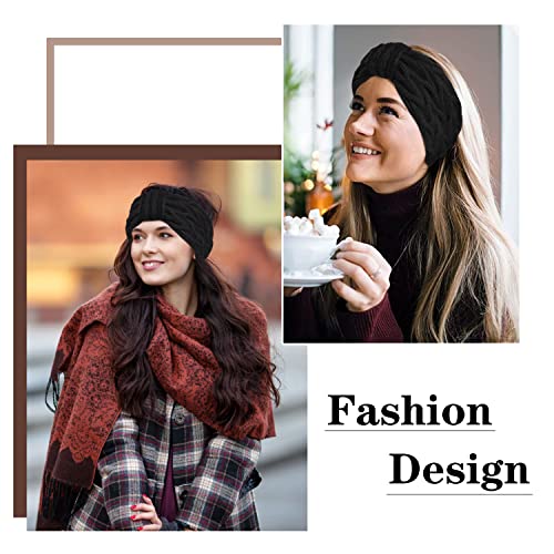 Foto von Stirnband Damen Winter, EYCLFY Stirnbänder Damen Winter Gefüttert Fleece Haarband, Elastische Kopfband Gestrickte Headband Frauen Haarreifen Strick Headwrap 2 Stück (Dunkelgrau + Hellgrau)