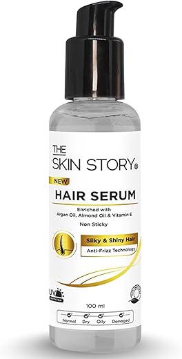The Skin Story Anti Frizz Hair Serum | Non Sticky and UV | Argan Oil, Almond Oil, Vitamin E | All Hair Types | 100ml