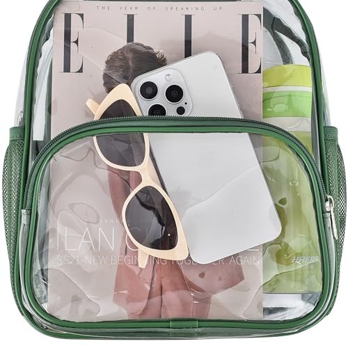 Image of Busiuw Forest Green Clear Backpack 12x12x6 with Front Pocket for Concert Sport Fashion Women Backpack Events Work Travel