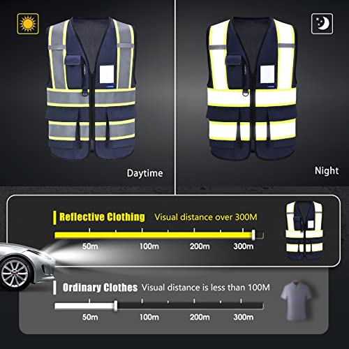 AYKRM XS NAVY BLUE High Visibility Reflective Safety Vest for Women Men High Visibility Security with Pockets Zipper Front Meets ANSI/ISEA Standards - Image 4