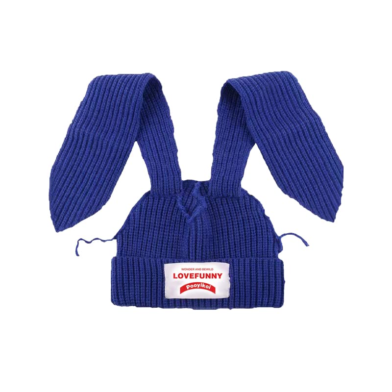 Color Block Knit Beanie Hat with Cute Bunny Long Ears Winter Cap Color Block Knit Beanie, Cute Bunny, Long Ears, Grunge  main image 3