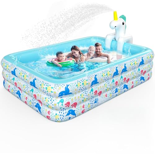 Skirfy Aufblasbarer Pool mit Sprinkler, 300 x 180 x 60 cm XXL Gartenpool, Verdickter Kinderpool für Erwachsene & Kinder, Sommer Outdoor Pool für Garten