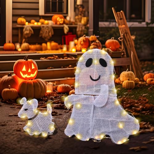 Retisee 2 Pcs Lighted Ghost Walking Dog Halloween Decorations Outdoor