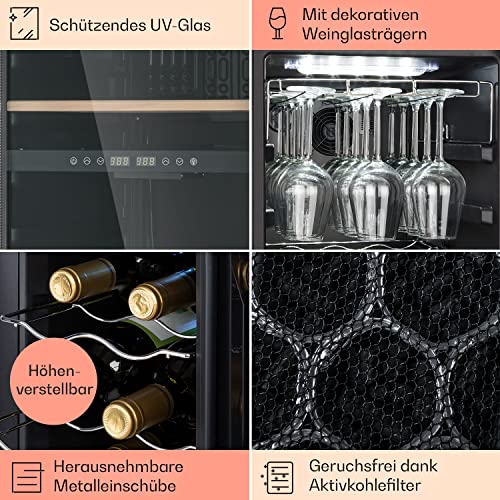Klarstein Weinkühlschrank, Getränkekühlschrank Schmal, 1 Zone Kühlschrank mit Glastür, Getränkekühlschränke Freistehend, Weinkühlschrank Klein, Weinkühlschränke mit UV-Schutz, 5-20 °C, 56 Flaschen