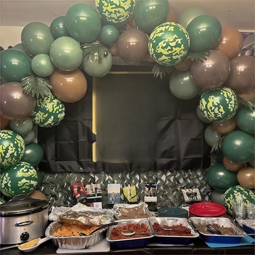 Image of Green and Brown Army Balloons Set, 12 Inch Dark Sage Green Retro Light Coffee Brown Camo Latex Balloons for Camouflage Birthday Party Hunting Soldier Camping Jungle Themed Party Decorations Supplies