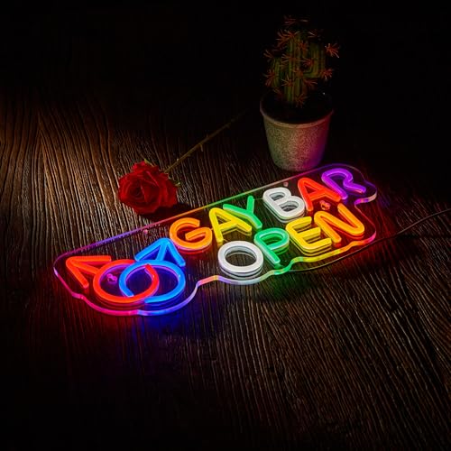 Image of Gay Bar Open Neon Sign for Funny Wall Decor Dimmable LED Neon Light USB Powered Neon Art Signs Decor