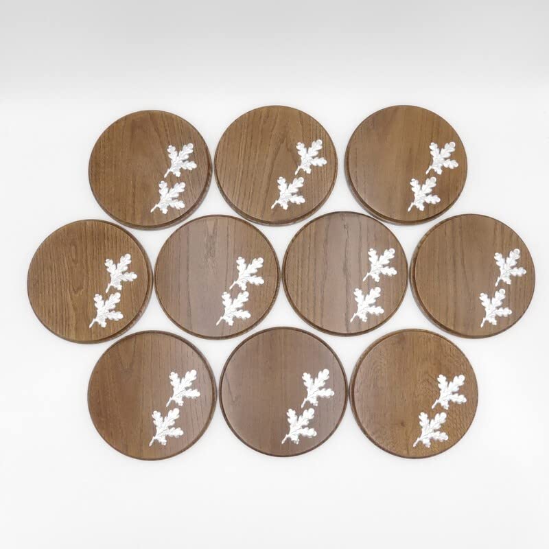 Generisch 10 placas de cuña redondas marrón AF 17 cm con 20 hojas de aluminio de roble, tablas de cuña, tabla de especias, cartel trofeo.