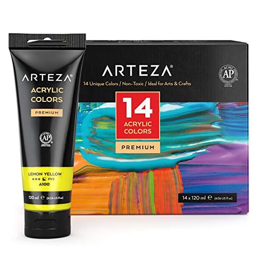 ARTEZA Bolsas de pinturas acrílicas para el arte | Juego de 14 colores numerados | 14 bolsas de 120 ml | Pintura acrílica de alta calidad para lienzos