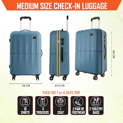 Image of Safari Genius Theo 8 Wheels 66cm Medium Size Check-in Trolley Bag, Hard Case Polycarbonate, 360 Degree Wheeling Luggage, Suitcase for Travel, Trolley Bags for Travel, Pearl Blue