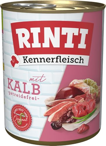 RINTI - Kennerfleisch | Nassfutter mit 70% Fleisch für ausgewachsene Hunde. Getreidefreies Alleinfutter in der Dose ohne Soja, Farb- und Konservierungsstoffe | 12x800g Kalb