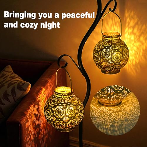 TRIROCKS Set of 2 Moroccan Style Metal Table Lamp 7'' High Battery Powered Cordless Lamp with LED Fairy Lights Bulb Perfect for Home Living Room Parties Tabletop Indoors(Gold) by TRIROCKS - Used condition - Image 5