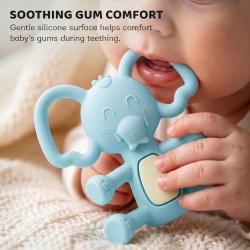 Image of Baybee Silicone Baby Teether for Teething Gums, Manhattan Teething Rattle Toy with Loops Ring, 100% Food Grade Silicone & BPA Free Teethers Toy for Babies, Chew Teether for 6 to 12 Months (Blue)