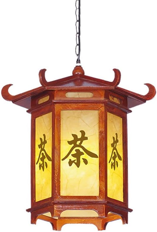 Fuyunlai レトロランタンip23防水ペンダントライトe27クリエイティブウッドチャイニーズスタイルアウトドアハンギングライト裏庭フェンスパティオ照明器具 1 ライト 40cm 15 7in