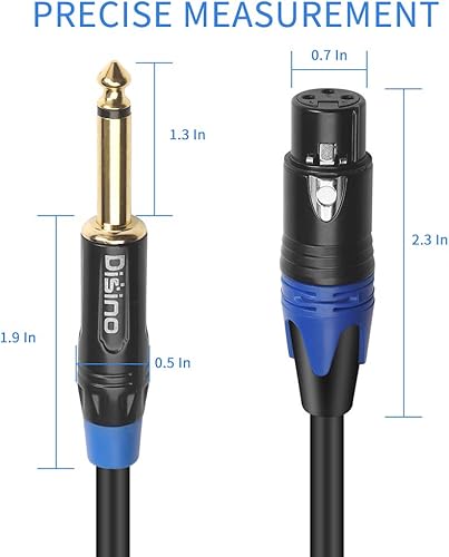 Miniatura 3 de Disino Cable de micrófono hembra XLR a conector mono TS de 14 pulgadas (0.250in), desequilibrado 3 pines XLR hembra a cuarto de pulgada, cable de
