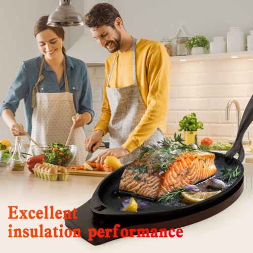 DVK Cast Iron Skillet Set Sizzling Plate With Wooden Base Fajita Skillet With Removable Handle For Home Barbeque Kitchen Service by DVK - Image 3