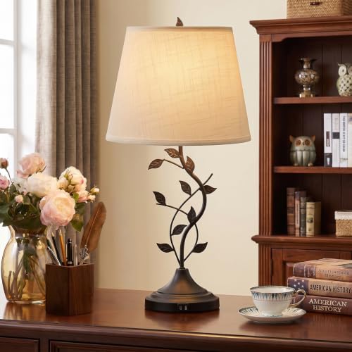 Kakanuo Table Lamp for Living Room, Bedside Lamp for Bedroom, Rustic Lamp