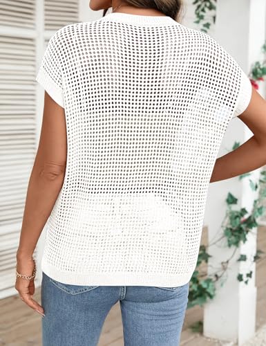 Image of Ivicoer Womens Spring Summer Tops Crochet Cap Sleeve Sweater Hollow Out Beach Vacation Clothes Trendy 2026 Loose Fit