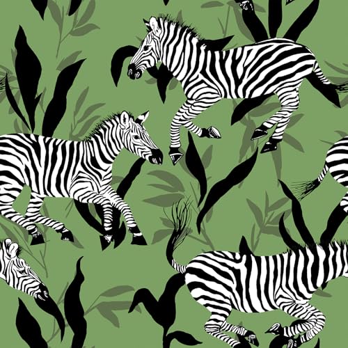 VaryFloral Selbstklebende Tapete Grün Klebefolie Möbel 44.5cmx400cm Möbelfolie Selbstklebend Zebra Muster Fototapete Küchenfolie Dschungel Wandtapete Tropisch Folie für Tisch Arbeitsplatte Küche