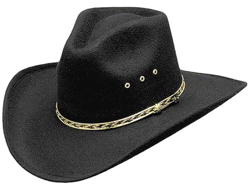 Faux Felt Wide Brim Western Cowboy Hat Elastic Band-Black-S/M #TOP12