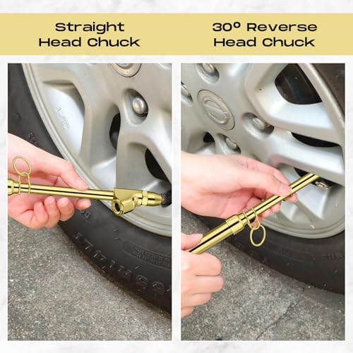 Image of Tallew 10 Pack Tire Pressure Gauge Heavy Duty Air Pressure Tire Gauge Dual Head Semi Truck Tire Pressure Gauge Range 10-150 PSI, Extended Tube Tire Gauge Suitable for Semi Truck, and Bus (Gold)