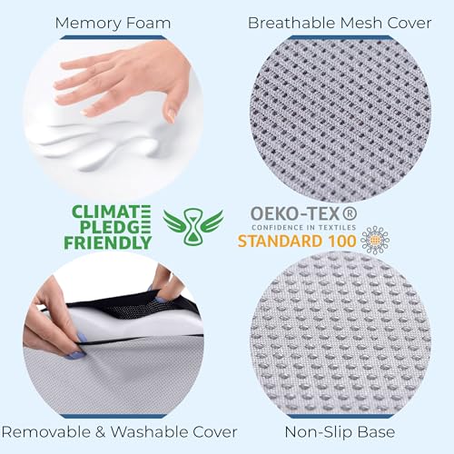 Image of 5 STARS UNITED Seat Cushion - Memory Foam Chair Cushion for Tailbone Pain Relief - Ergonomic Support for Coccyx, Sciatica & Butt - Office, Desk & Gaming Chair, Car Seat, Wheelchair, Airplane, L Gray