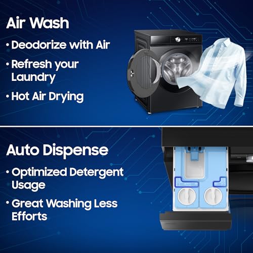 Image of Samsung 12 kg (Wash) / 7 kg (Dry), 5 Star, AI EcoBubble, AI Wash, AI Control, AI Energy Mode, Air Wash, Hygiene Steam, Wi-Fi, Fully-Automatic Front Load Washer Dryer (WD12FB8B94GBTL, Black)