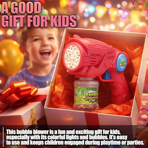 Image of VikriDA VikriDA Bubble Gun Machine for Kids 4-8 | Automatic Bubble Blasters with Refill Solution Bottles | Outdoor Summer Toy for Parties & Play - Pink