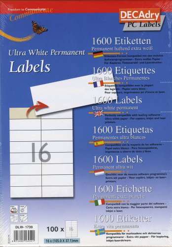 Étiquette blanche multi-usage A4 105x37.1mm lot de 1600 pour impression laser et jet d'encre