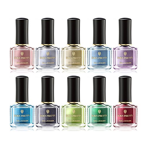 BORN PRETTY Mirror Nail Polish Metallic Luster Series Rose Gold nail polish Varnish Nail Art 10 Bottles Coulful Set