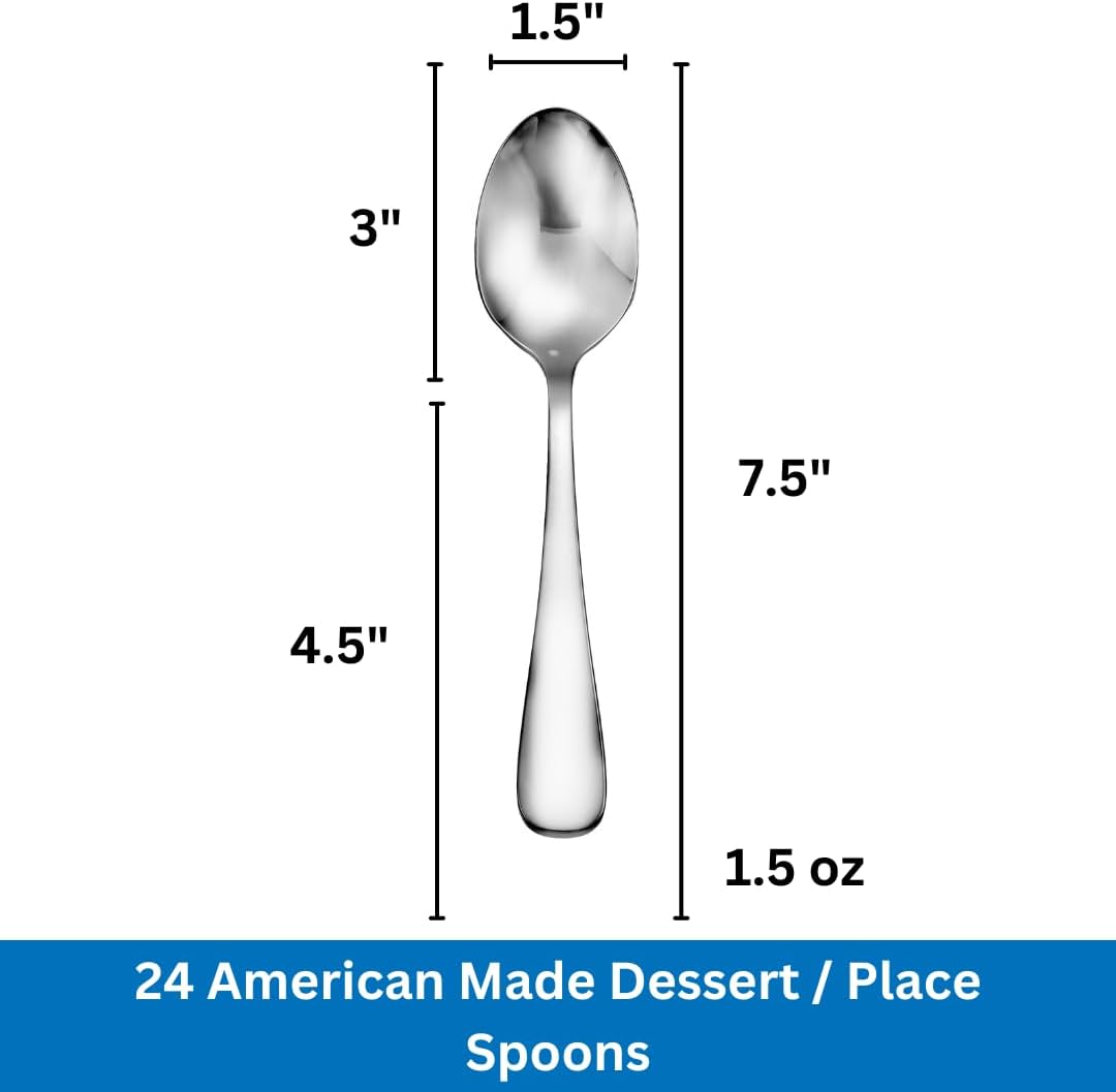 Dessert Spoon Set of 24 Windsor Stainless Steel 18/10 Made in the USA by Sherrill Manufacturing NSN 7340002418171 UEI KRGEC7XHJR76