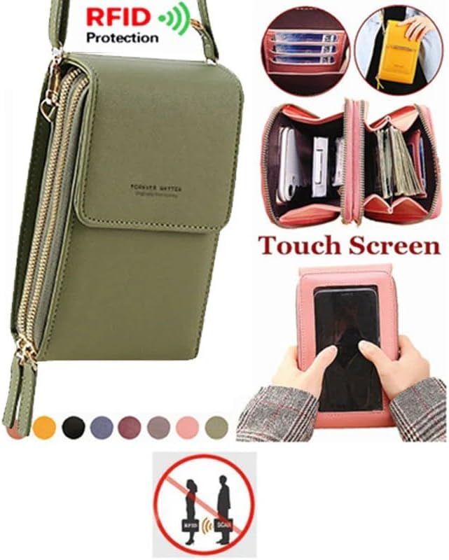 Anti-Theft Leather Bag RFID Block Phone Purse Crossbody for Women Touchscreen Mini Phone Purse Crossbody Bag
