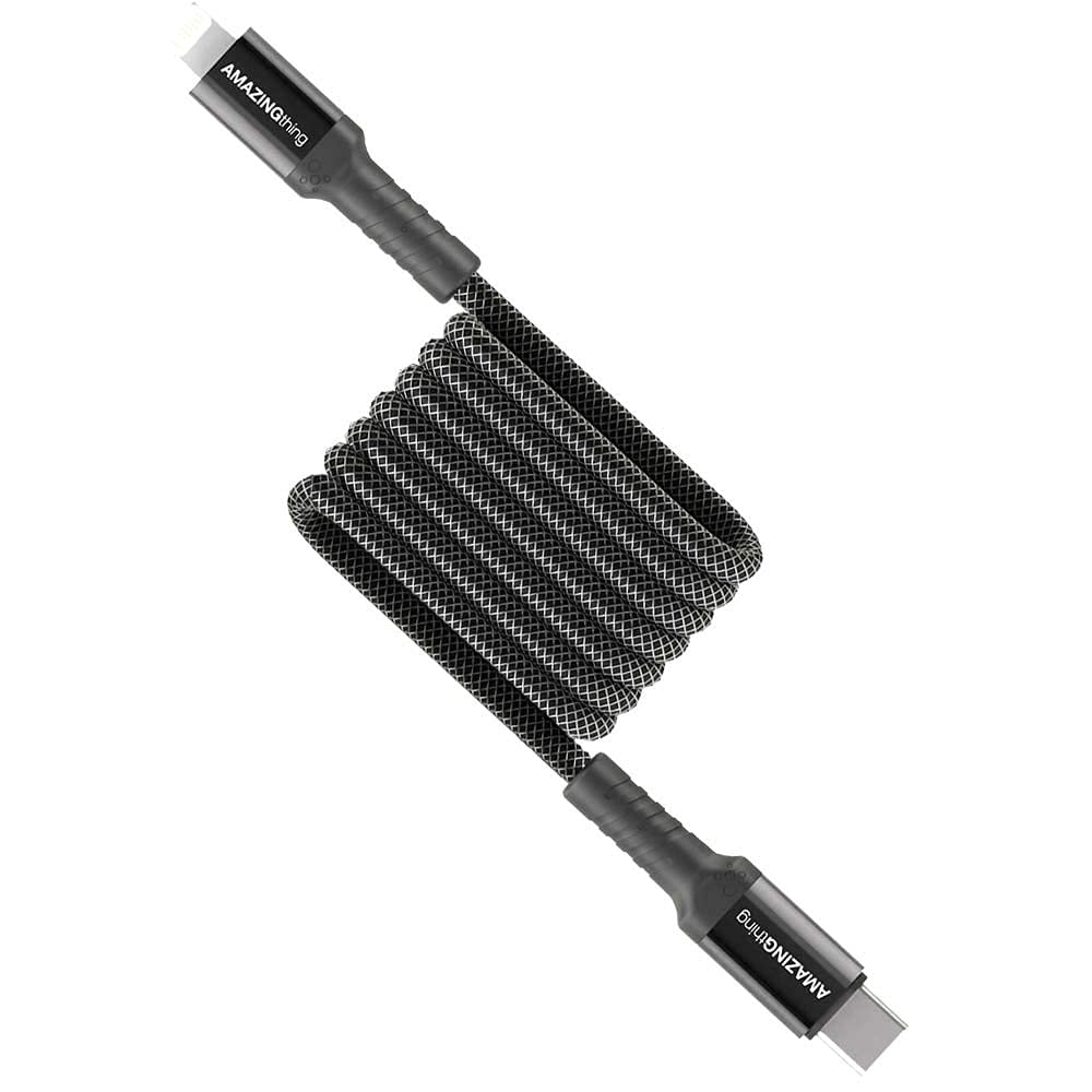 Amazing Thing Supreme Link USB-C to Lightning Cable [MFi certified] Fast Charge Type-C 1.2m Strong Dupont Kevlar 50 KG resistance 50000 Bend test 3.0A 20AWG for iPhone, iPad, iPod – Jack Black