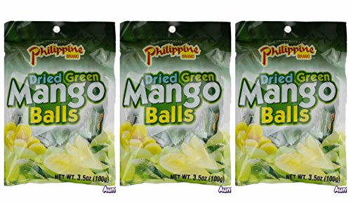 Philippine Brand Dried Green Mango Balls Chewy Fruit Snack, 3 Pack, 3.53-Ounces Pouches