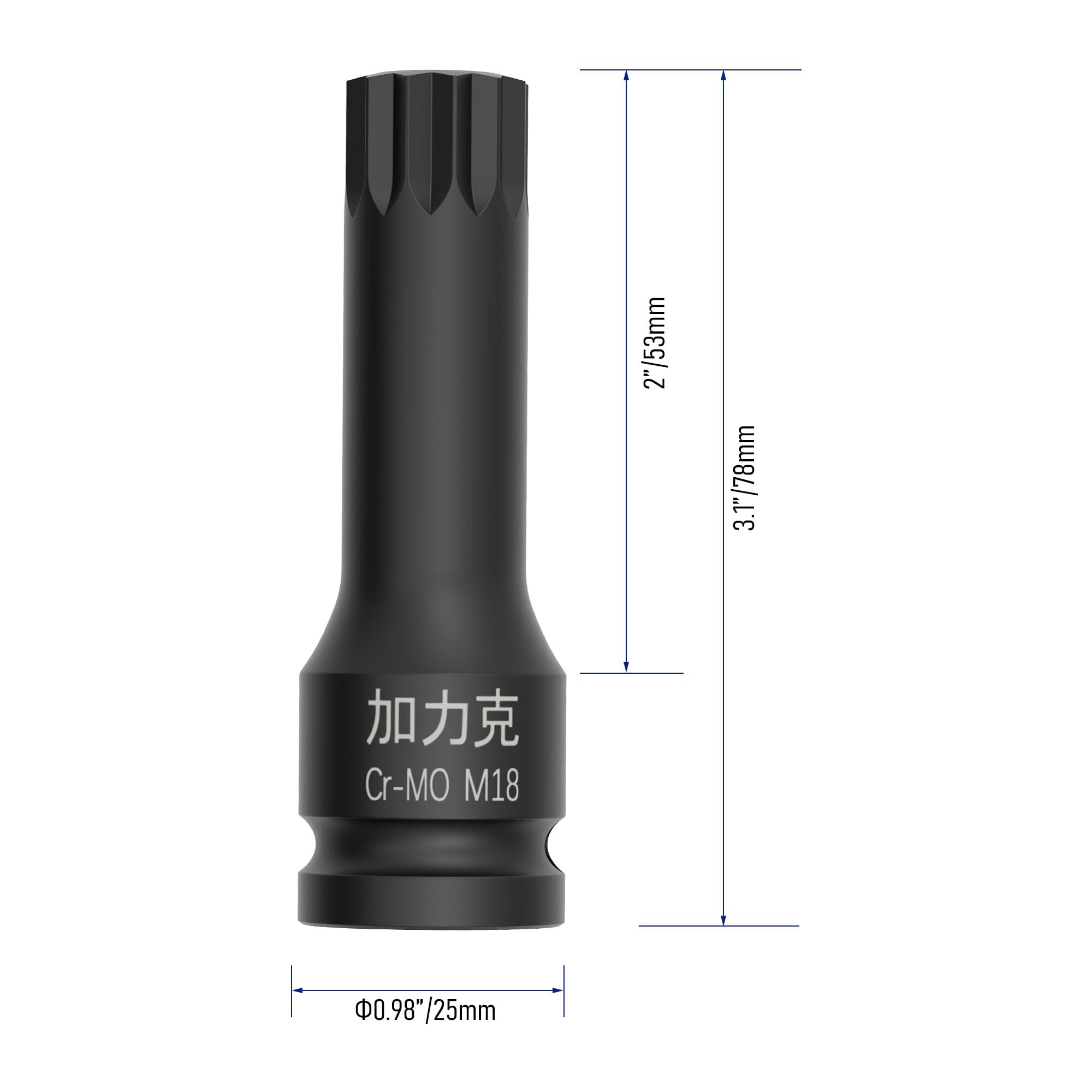 FOCMKEAS 1/2-Inch Drive x M18(18mm) Impact XZN Triple Square Spline Bit Socket - Image 3