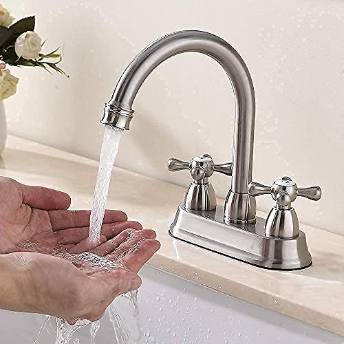 Shaco Brushed Nickel Bathroom Faucet, 4 Inch Centerset Rv Camper Bathroom Faucet, 2 Handle 360° Swivel Spout Lavatory Basin Bath Vanity Bathroom Faucets For Sink 3 Hole Or 2 Hole #TOP3